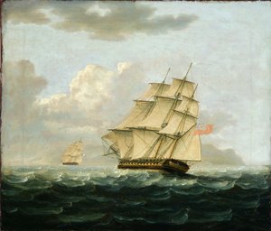 フランスのフリゲート艦を追うイギリスのフリゲート艦